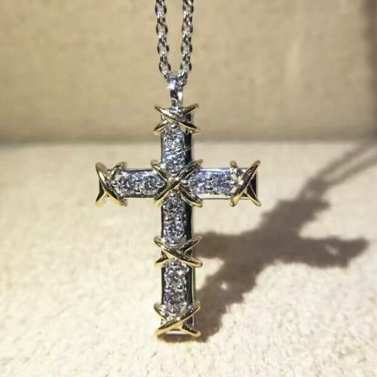 CZ stone paved cross pendant necklace